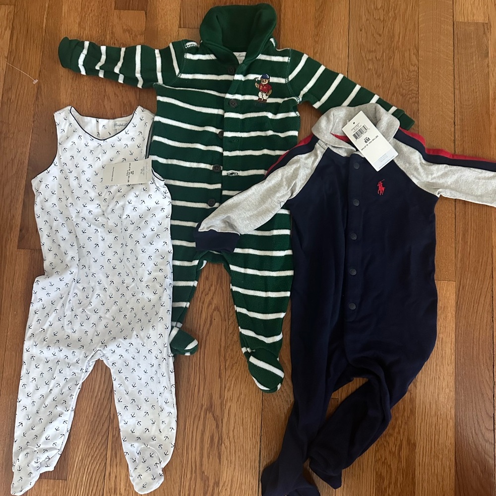 Ralph Lauren Green and White Striped Footie